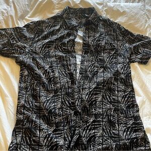 Tasso Elba Monochrome Tropical Print Silk Blend Button Down